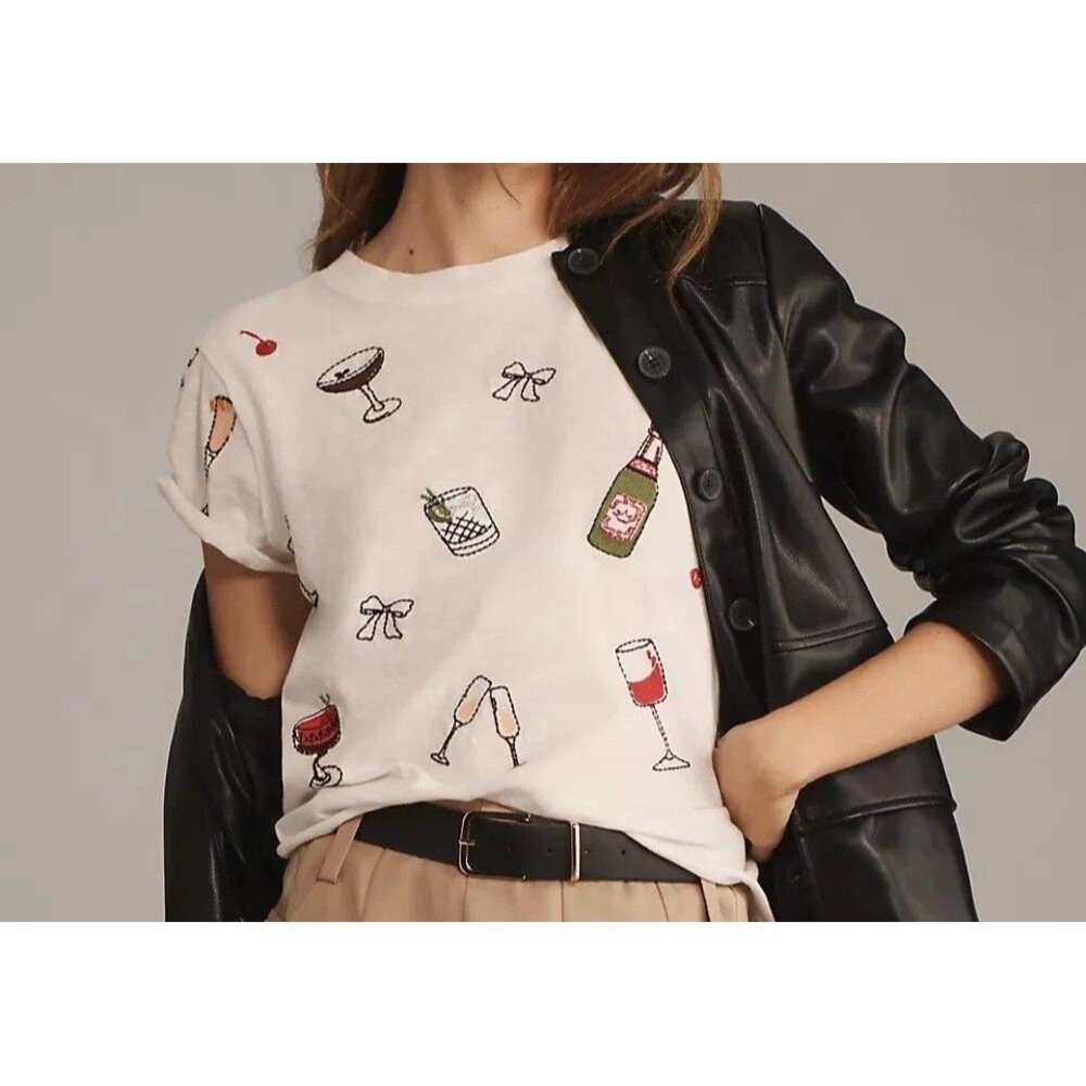 Maeve Anthropologie The Caitlin Boxy T-Shirt Blouse Top Embroidered XXS 286537